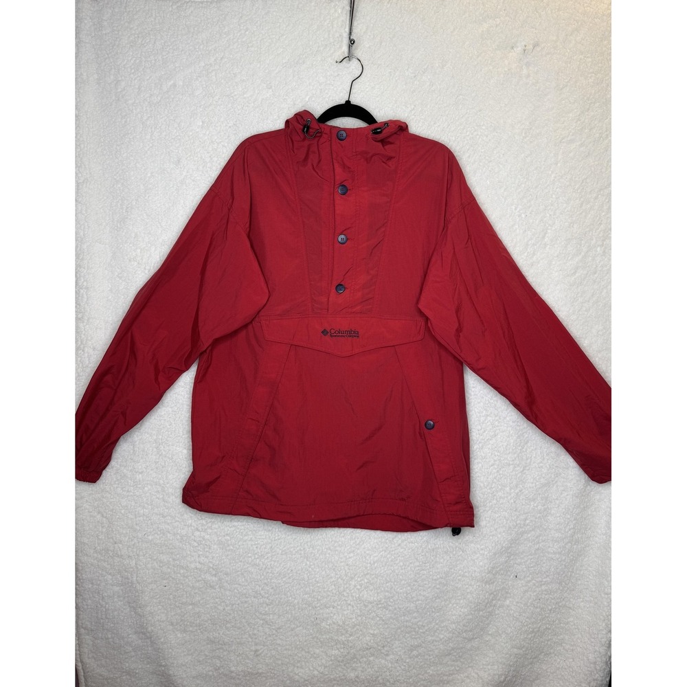 Vintage Columbia Pullover Jacket Mens Large Tall Red Nylon Hooded Outdoor 90s